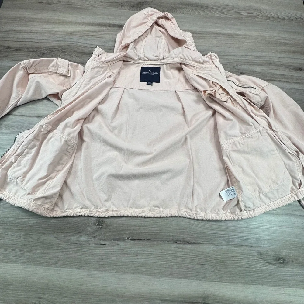 American Eagle Women's Utility Jacket S‎ Pink Cargo Military Hooded Coat